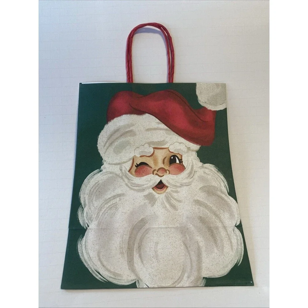 Winking Santa Christmas Gift Bag 1950's Inspired Style Paper w Handles Holiday